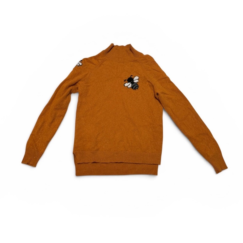 Mustard Yellow Mock Neck Bee Intarsia Sweater Long Sleeve Mustard Gold